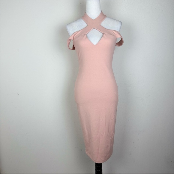 NWT‎ Nookie Women’s Pink Bodycon Cocktail Dress Sleeveless Halter - Picture 2 of 11